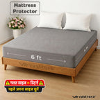 Vastrora Gray Waterproof Elastic Fitted Cotton Terry Mattress Protector 6x6 Ft – Side View Deep Pocket Elastic Fitted Mattress Cover