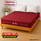Vastrora Maroon Waterproof Elastic Fitted Cotton Terry Mattress Protector 6x6 Ft – Side View Deep Pocket Elastic Fitted Mattress Cover
