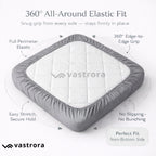 Vastrora Gray Waterproof Elastic Fitted Cotton Terry Mattress Protector – 360 View Full Coverage All Round Elastic No Slipping