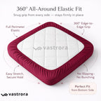 Vastrora Maroon Waterproof Elastic Fitted Cotton Terry Mattress Protector – 360 View Full Coverage All Round Elastic No Slipping
