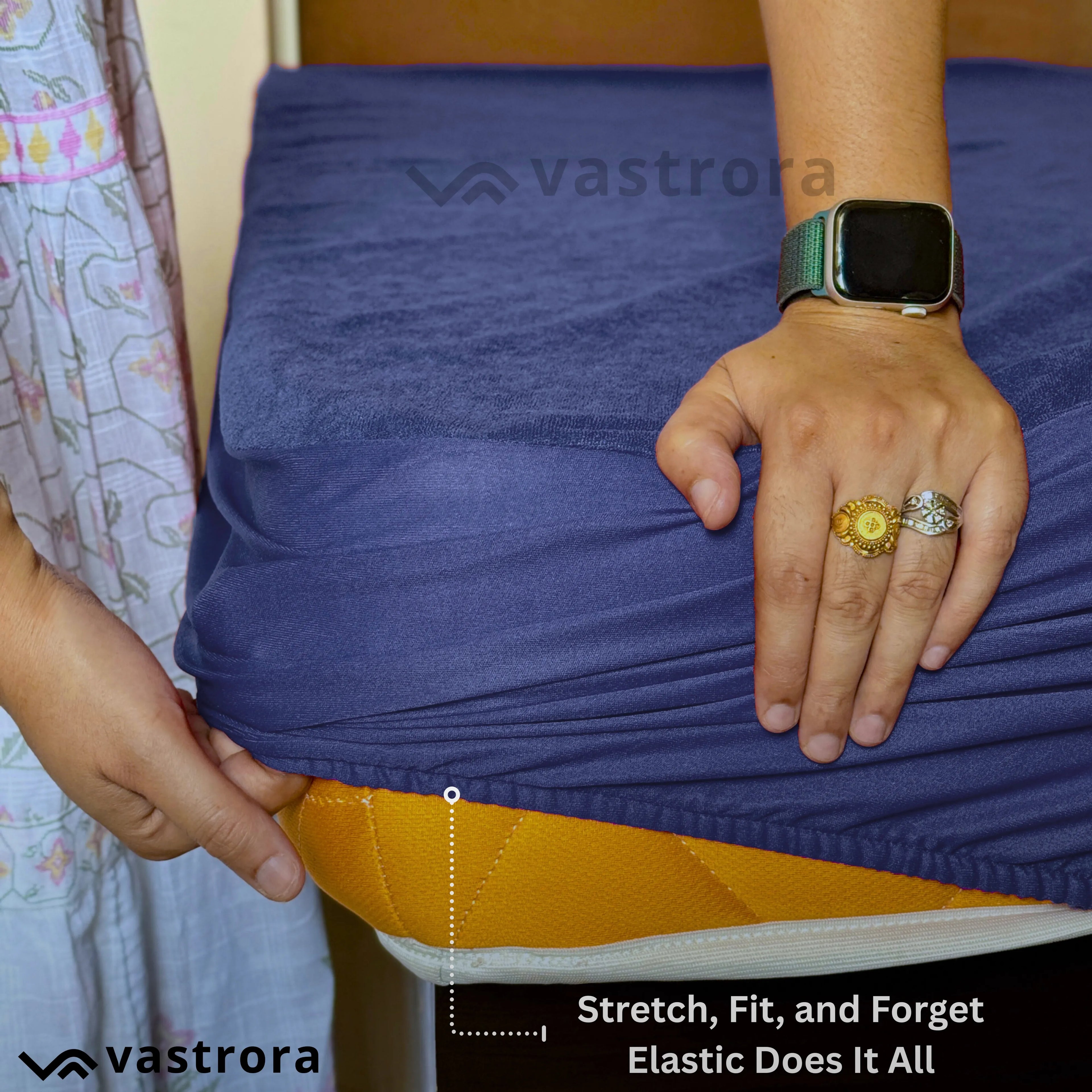 Vastrora Blue Waterproof Elastic Fitted Cotton Terry Mattress Protector – Stretchable All Round Elastic Fitted No Slipping No Bunching