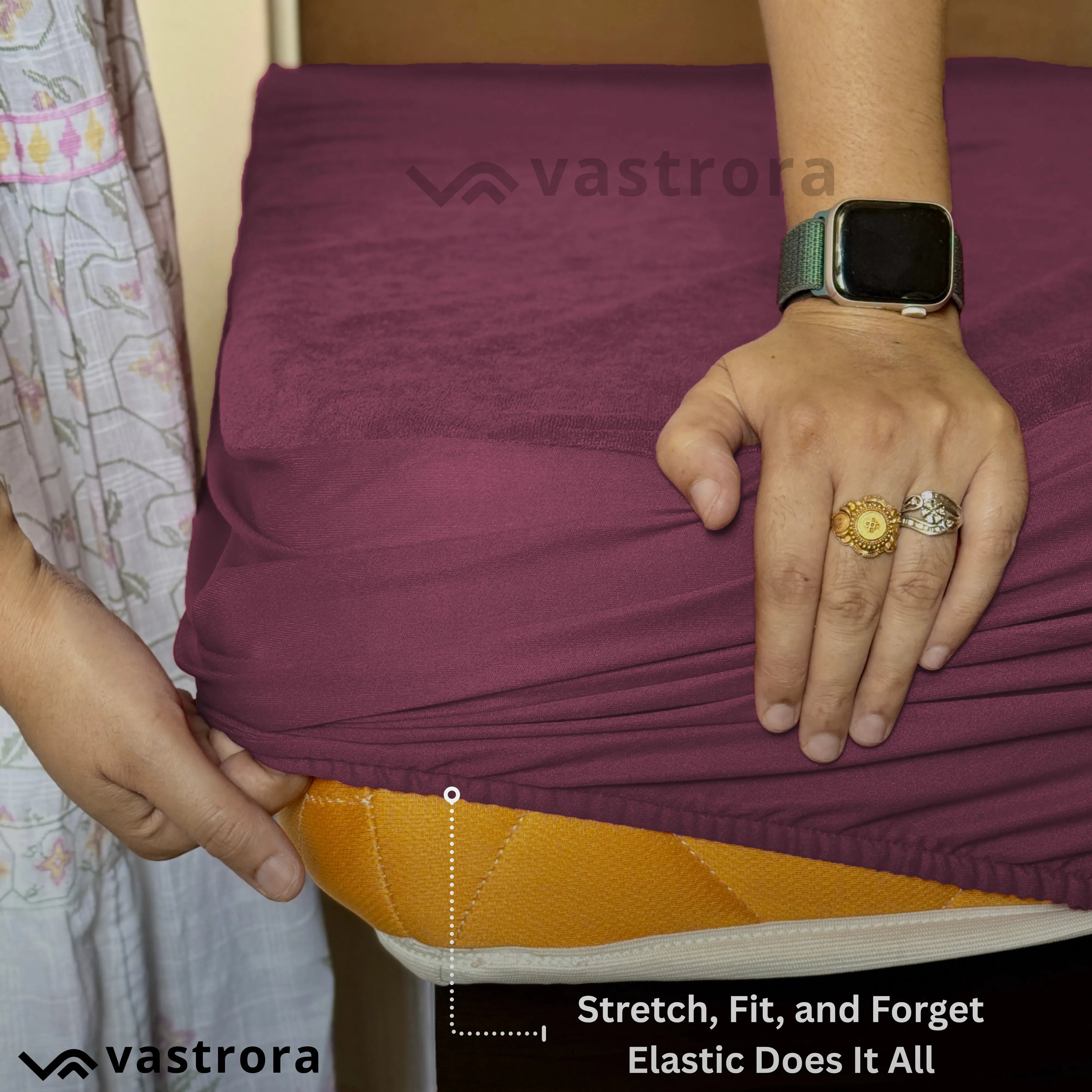 Vastrora Wine Waterproof Elastic Fitted Cotton Terry Mattress Protector – Stretchable All Round Elastic Fitted No Slipping No Bunching