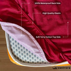 Vastrora Maroon Waterproof Elastic Fitted Cotton Terry Mattress Protector – Top View Waterproof TPU Backing Deep Pocket Fit