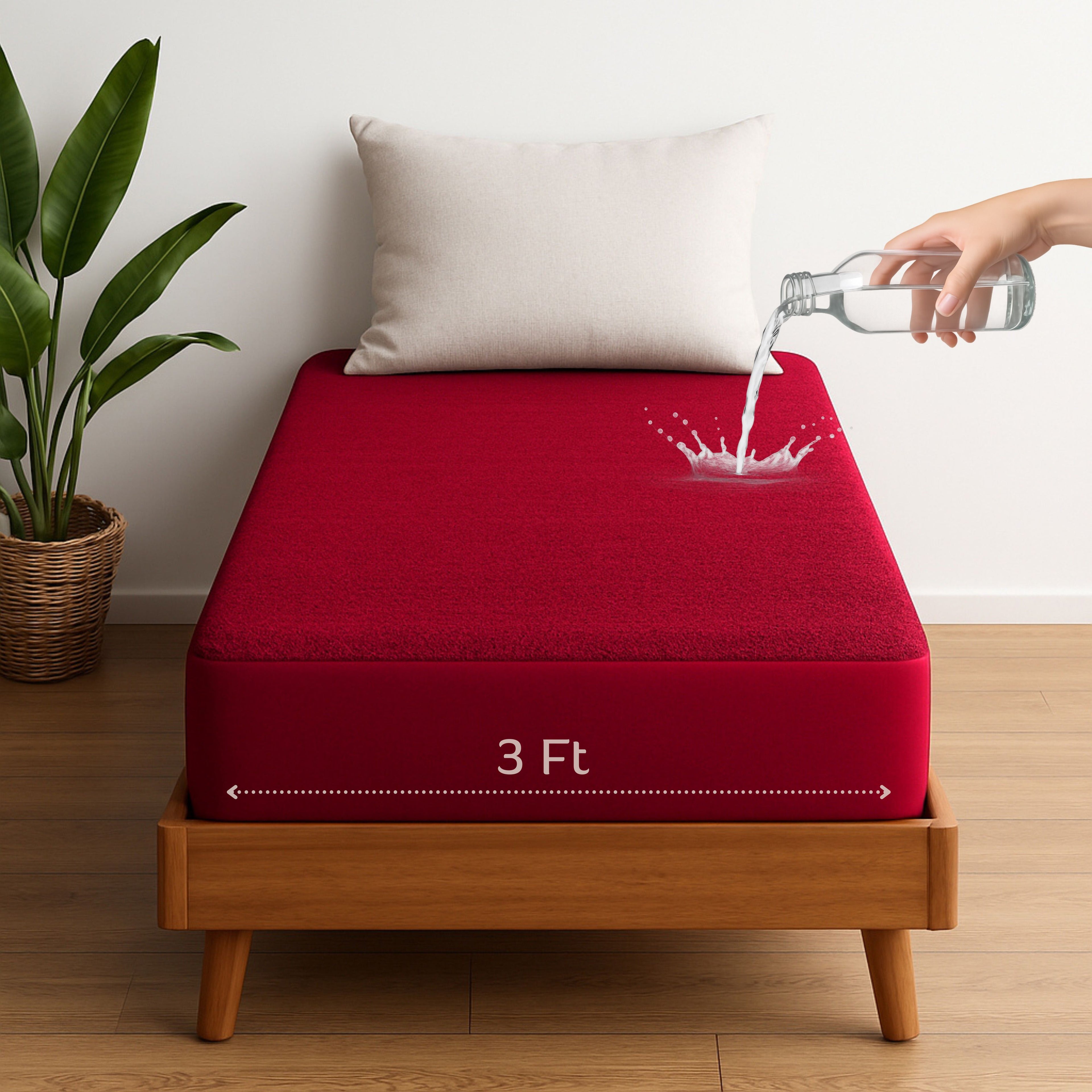 Vastrora Maroon Waterproof Elastic Fitted Cotton Terry Mattress Protector 3 Ft (36") – Front View Mattress Cover Bed Protector Elastic Fitted Sheet