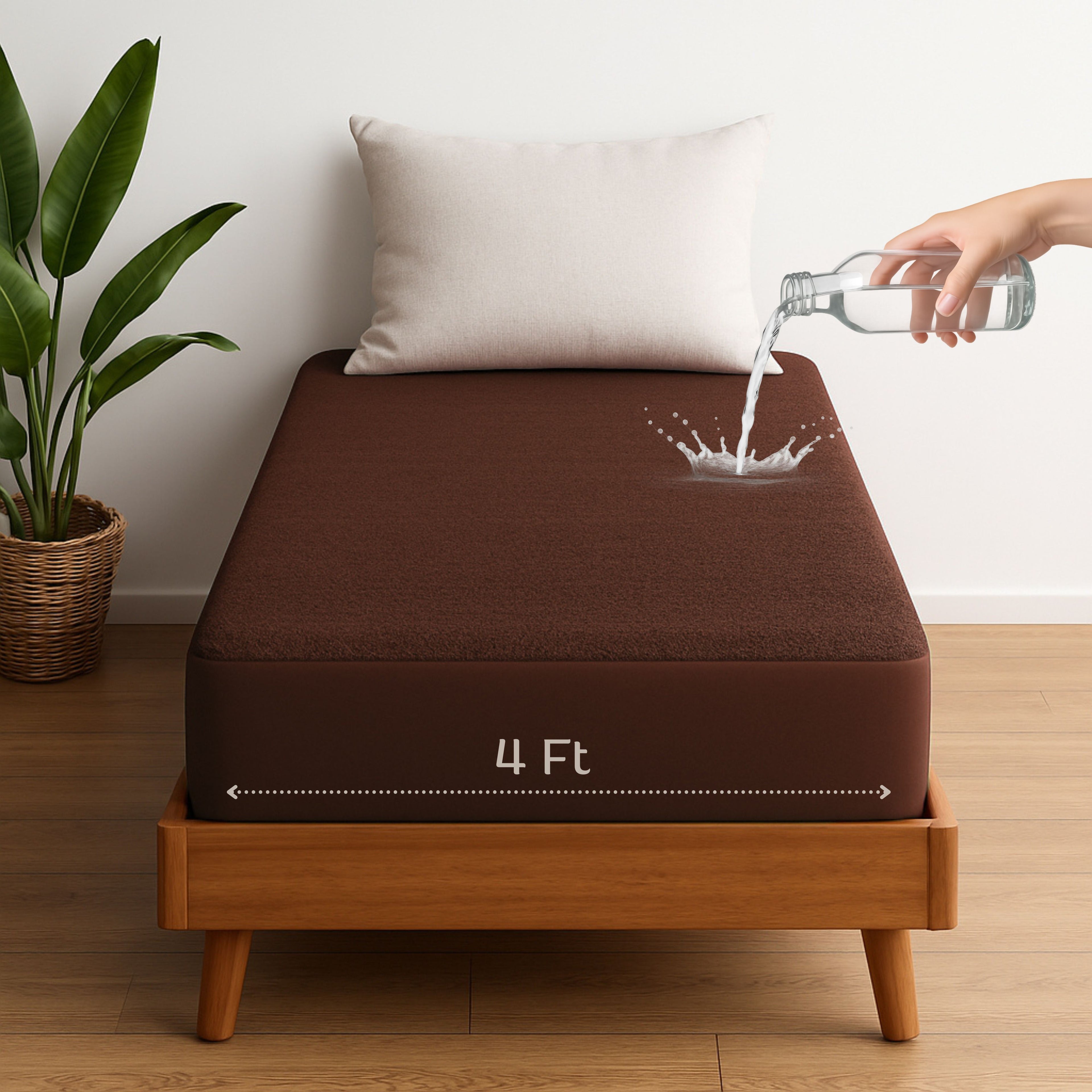 Vastrora Brown Waterproof Elastic Fitted Cotton Terry Mattress Protector 4 Ft (48") – Front View Mattress Cover Bed Protector Elastic Fitted Sheet