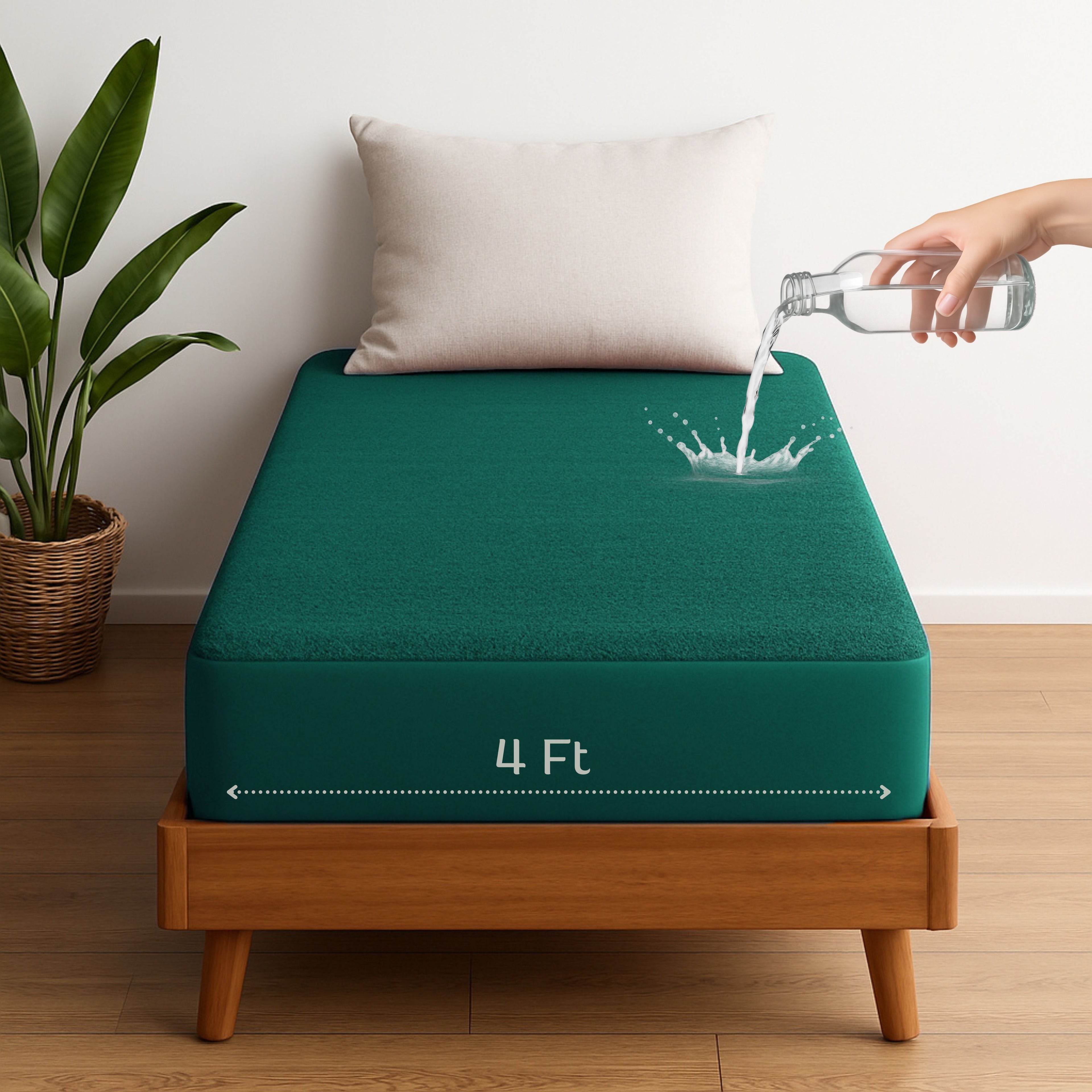 Vastrora Teal Waterproof Elastic Fitted Cotton Terry Mattress Protector 4 Ft (48") – Front View Mattress Cover Bed Protector Elastic Fitted Sheet