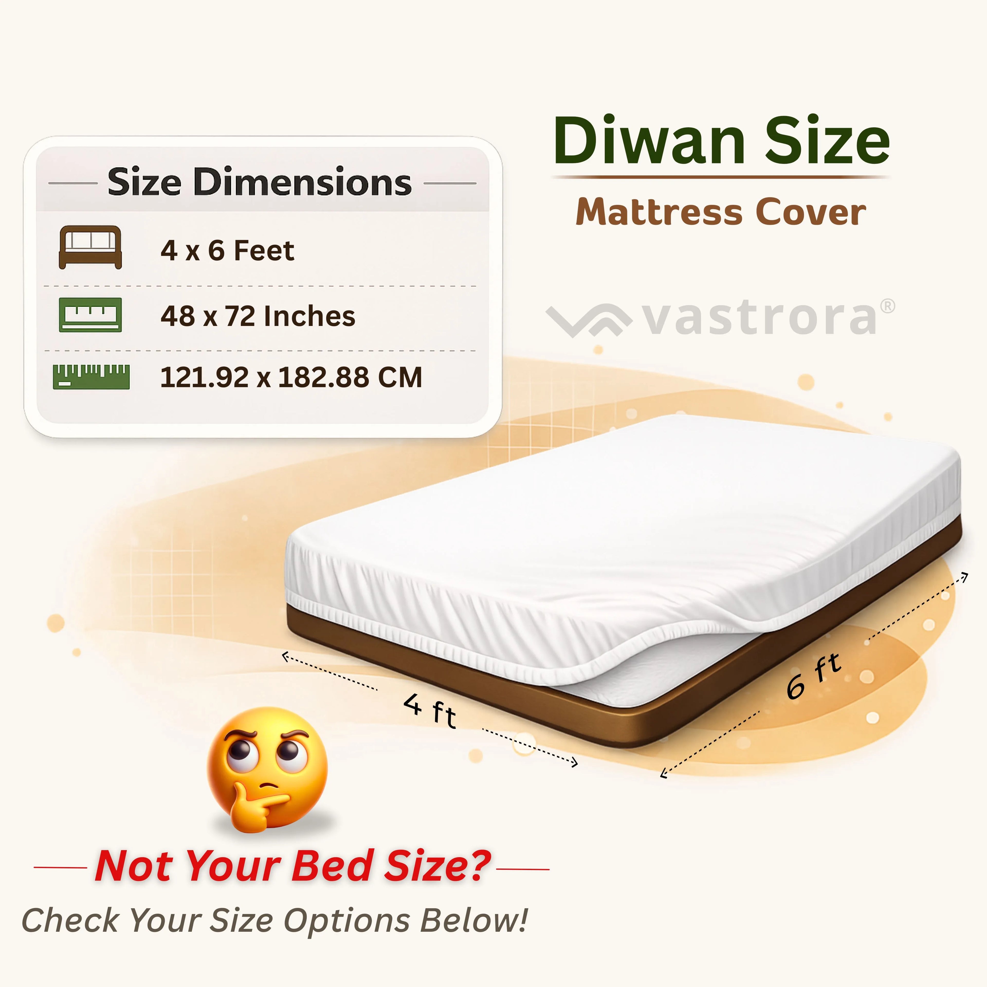 Vastrora Waterproof Elastic Fitted Cotton Terry Mattress Protector 4x6 Ft – Size Chart Single Double Queen King Bed Dimensions