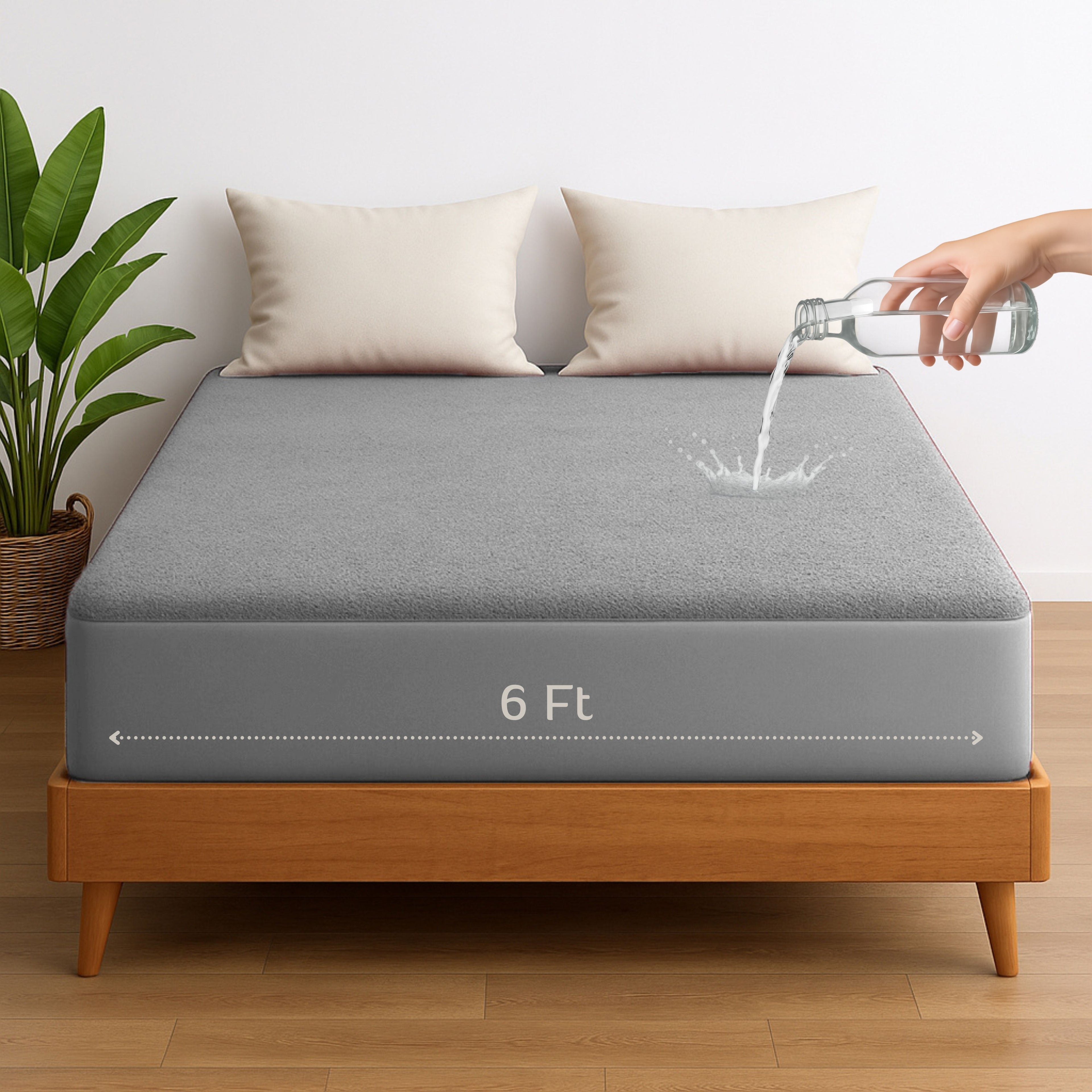 Vastrora Gray Waterproof Elastic Fitted Cotton Terry Mattress Protector 6 Ft (72") – Front View Mattress Cover Bed Protector Elastic Fitted Sheet