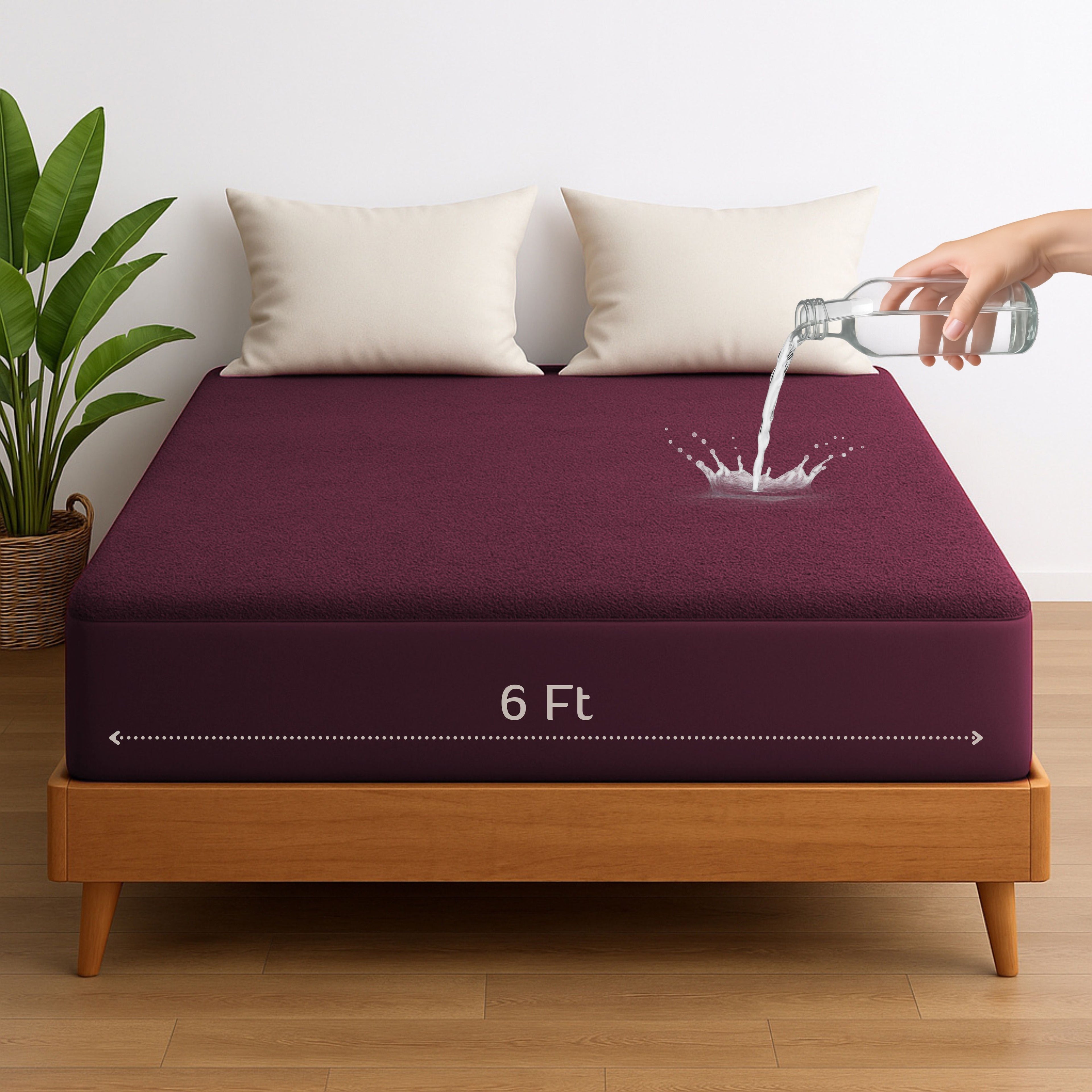 Vastrora Wine Waterproof Elastic Fitted Cotton Terry Mattress Protector 6 Ft (72") – Front View Mattress Cover Bed Protector Elastic Fitted Sheet