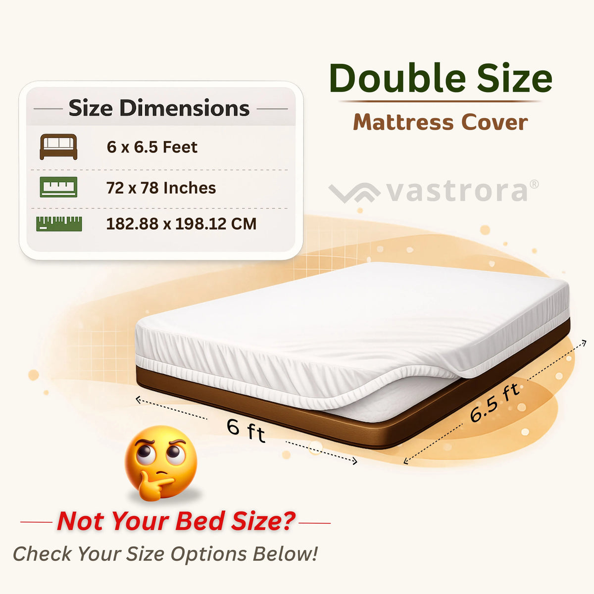 Vastrora Waterproof Elastic Fitted Cotton Terry Mattress Protector 6x6.5 Ft – Size Chart Single Double Queen King Bed Dimensions